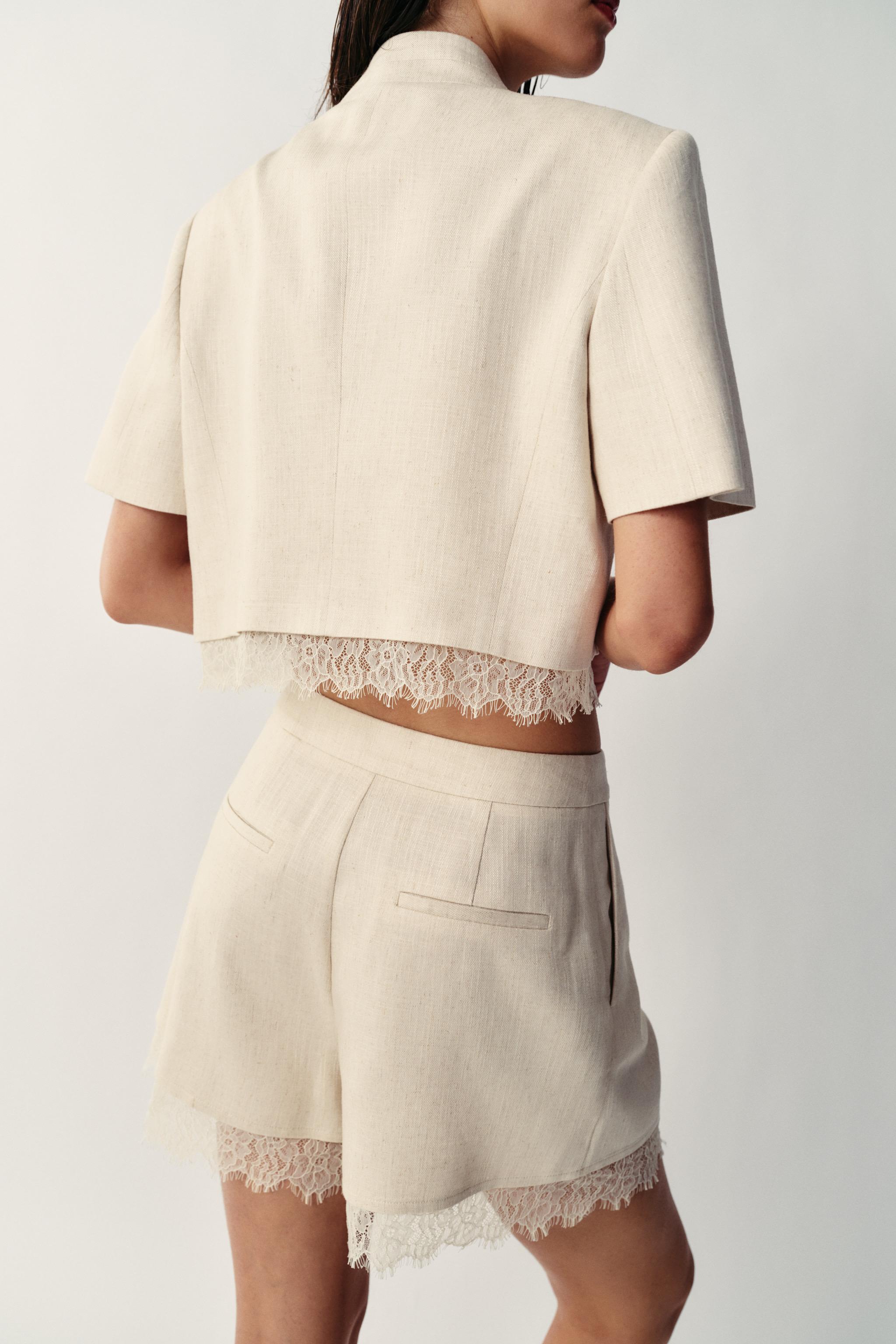 Женские пиджаки Zara LACE TRIM CROPPED BLAZER — фото 4
