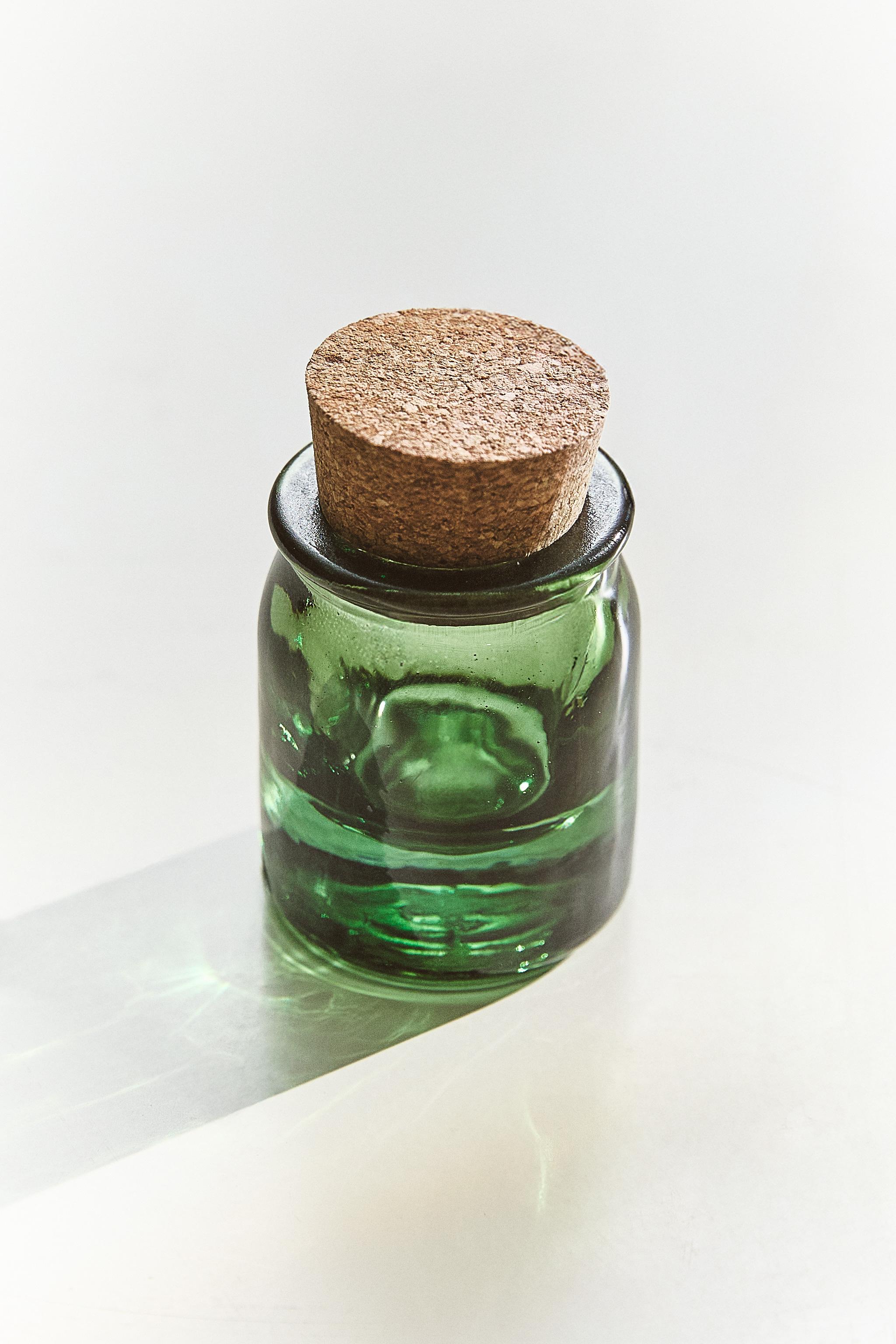 GLASS SALT SHAKER WITH CORK STOPPER — Green