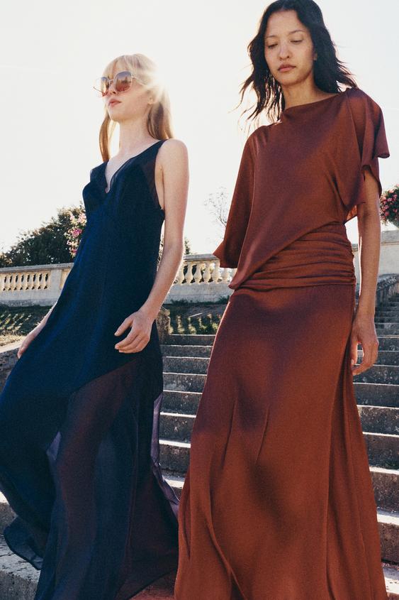 ROBE LONGUE SATINÉE ZW COLLECTION - Rose foncé | ZARA France