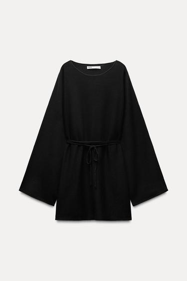JERSEY OVERSIZE CINTURÓN CON LANA - Negro de Zara
