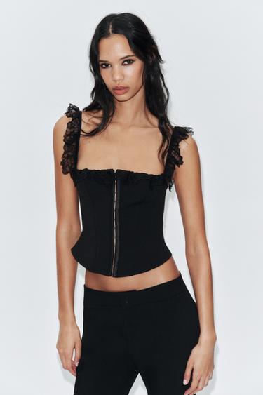 TOP CORSETERO ENCAJE - Negro de Zara