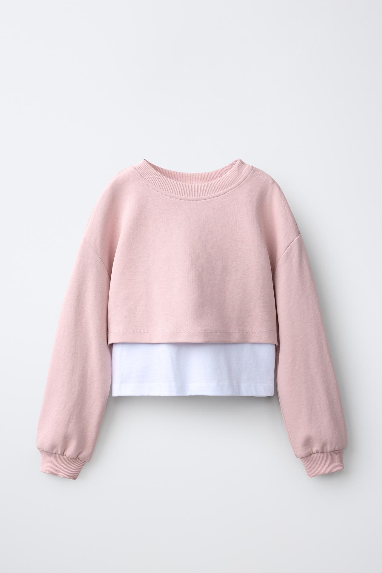 INTERLOCK DOUBLE SWEATSHIRT AND WIDE-LEG PANTS SET — Faded pink