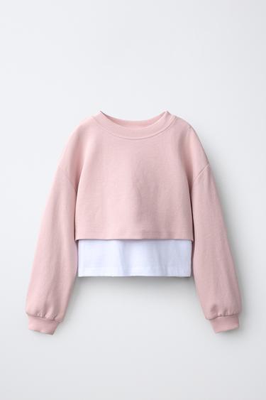 INTERLOCK DOUBLE SWEATSHIRT AND WIDE-LEG PANTS SET — Faded pink 2