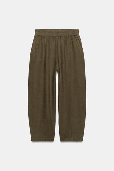 BARREL LINEN BLEND TROUSERS - Khaki by Zara