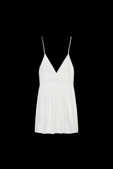 VESTIDO MINI TIRANTES BORDADOS - Blanco de Zara