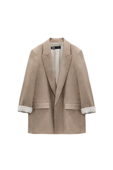 LINEN BLAZER WITH PRINTED CUFFS