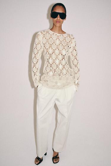 BEADED CUTWORK KNIT DRESS - Ecru by Zara