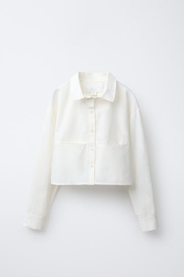 CROPPED SHIRT WITH DETACHABLE SCARF - Oyster-white by Zara - Image 1
