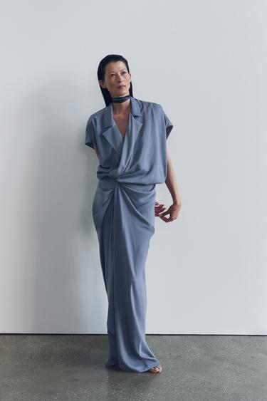 VESTIDO CRUZADO SATINADO ZW COLLECTION - Azul / Gris de Zara