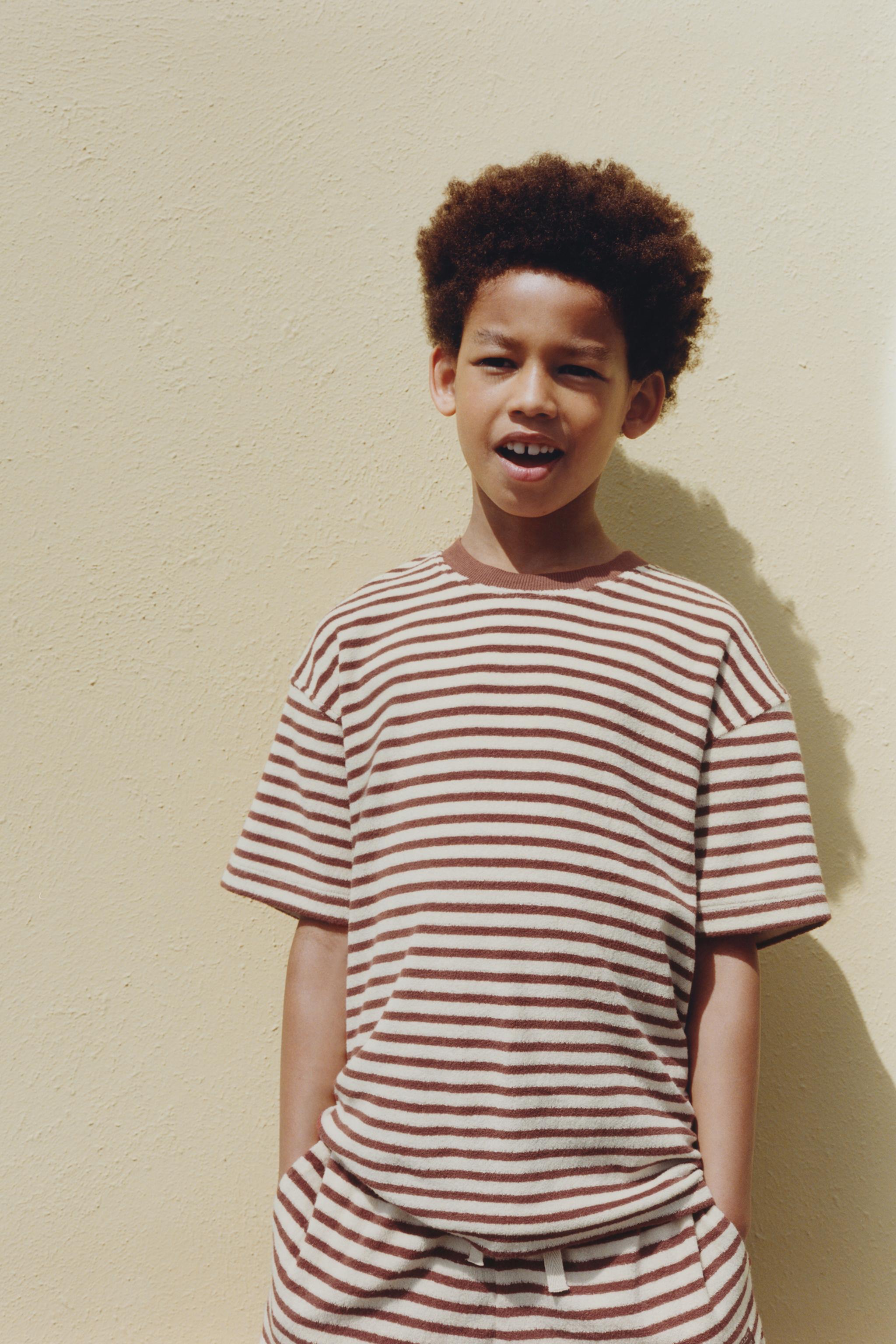 TOWEL EFFECT STRIPED T-SHIRT AND BERMUDA SET