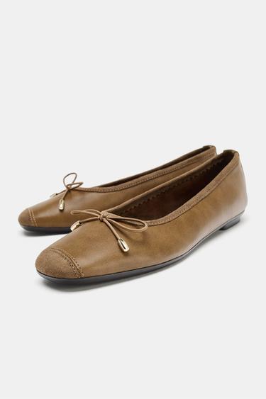 BALLET FLATS WITH BOW - Brown by Zara - Image 3