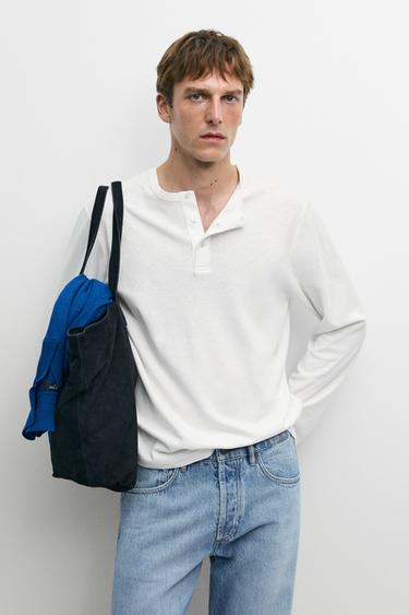 Zara Long sleeve henley neck T-shirt - White