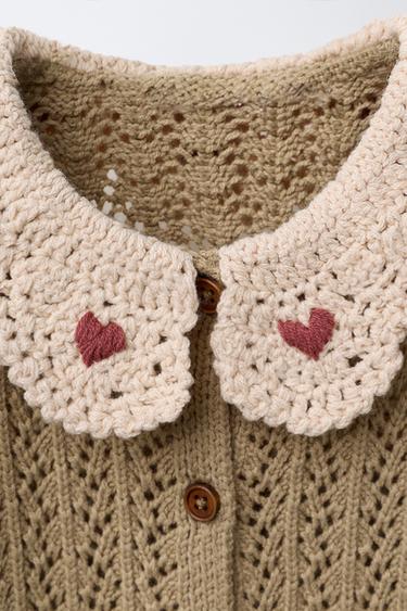 CROCHET COLLAR CARDIGAN - Light khaki by Zara - Image 2