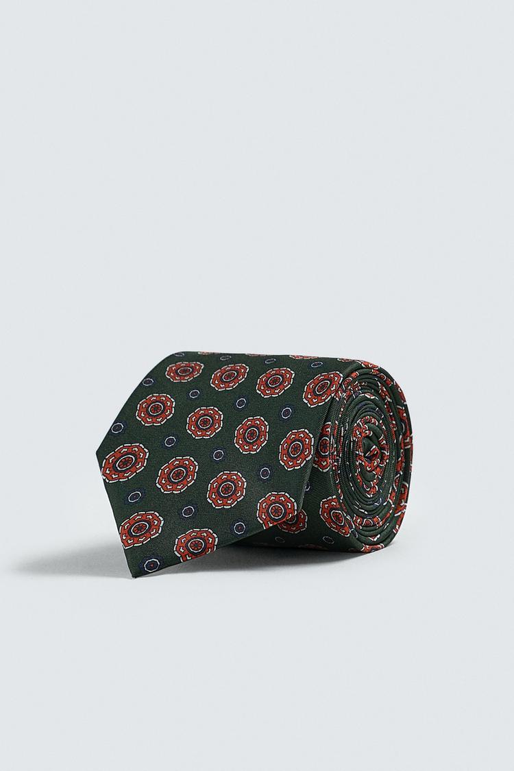 ZARA 100% SILK GEOMETRIC JACQUARD TIE
