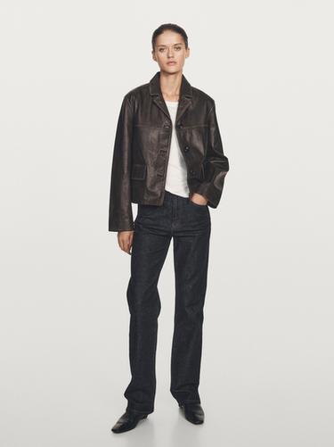 Jeans straight tiro alto - Azul de Zara