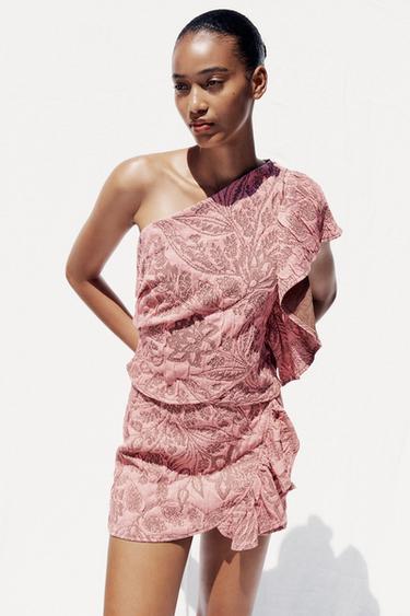 Zara ASYMMETRIC JACQUARD TOP - Pink
