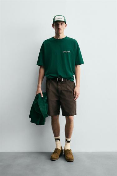 RELAXED FIT THREAD T-SHIRT - Green by Zara - Image 0