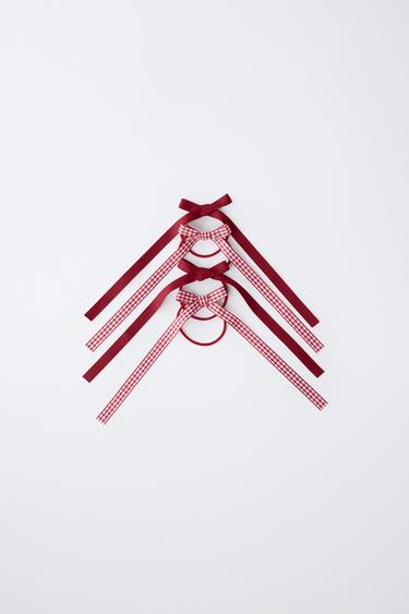 4-PACK OF GINGHAM CHECK HAIR BOBBLES WITH BOWS - Burgundy by Zara