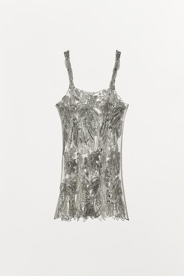 LIMITED EDITION SEQUINNED MESH MINI DRESS - Silver by Zara - Image 5