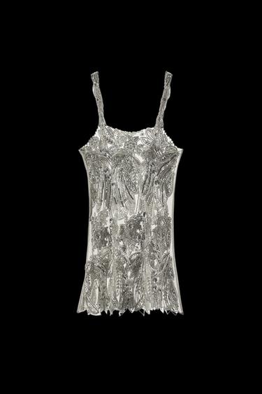 MINIKLEID AUS NETZSTOFF MIT PAILLETTEN – LIMITED EDITION - Silber von Zara