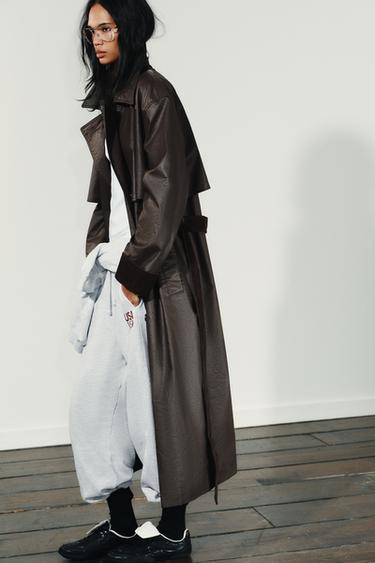 TRENCH LONG CIRÉ POIGNETS VELOURS CÔTELÉ - Marron foncé de Zara - Image 3