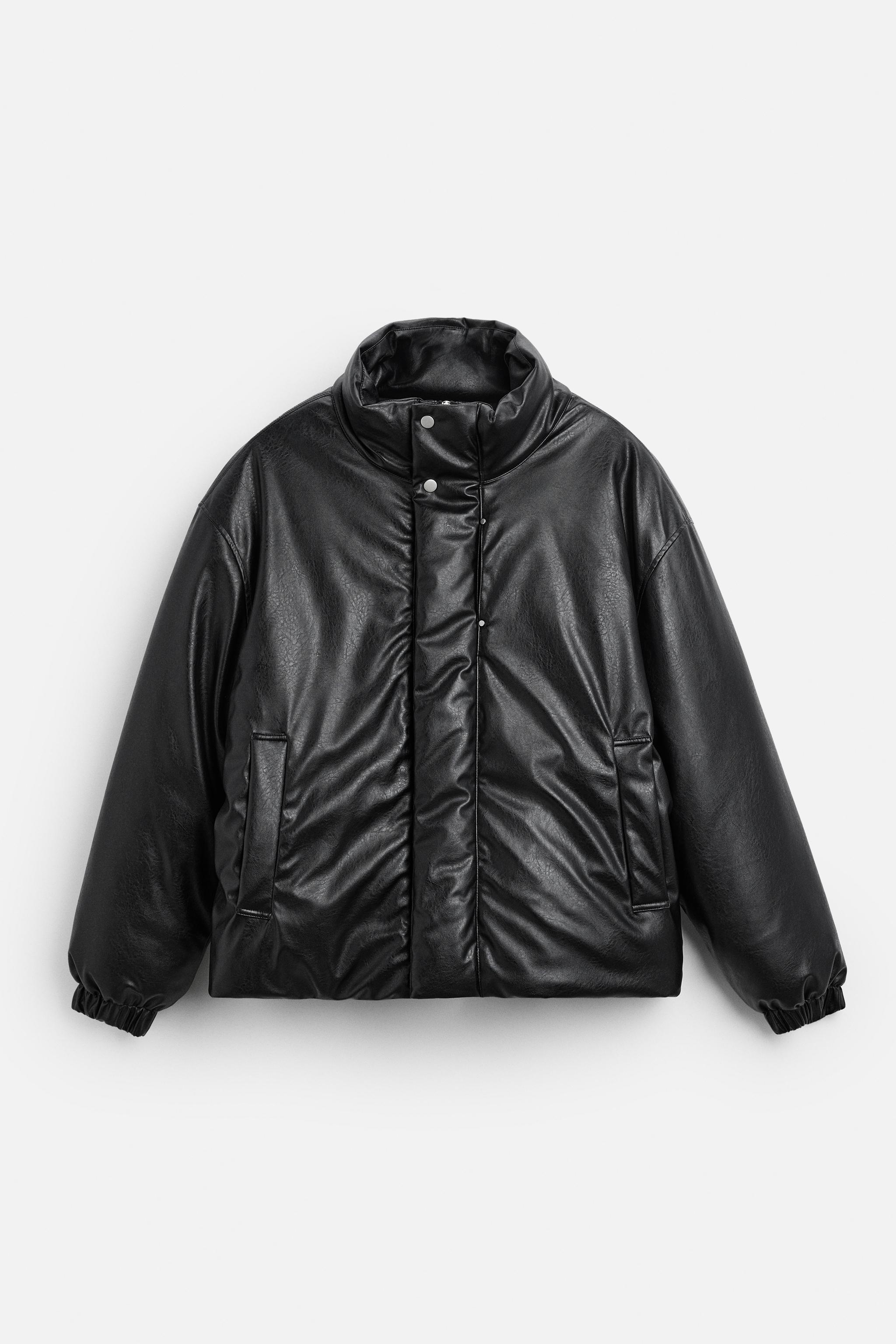 Zara Faux Leather Puffer Jacket With Hood Zara Black Faux Leather