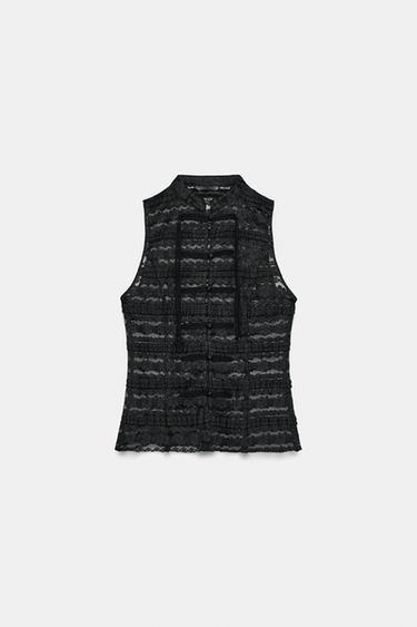 TOP EN DENTELLE À BRANDEBOURGS - Noir de Zara - Image 8