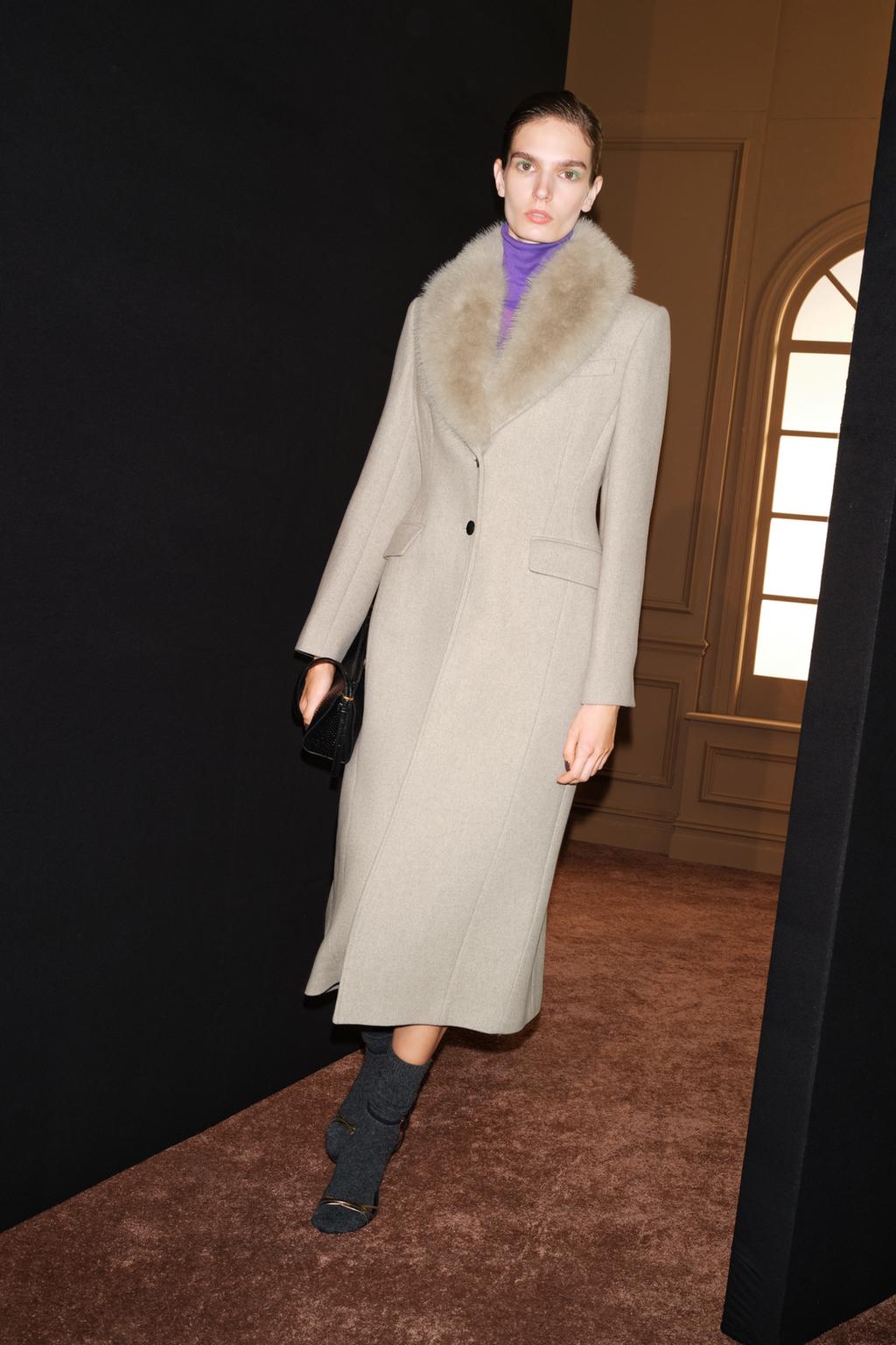 ZW COLLECTION WOOL BLEND FAUX FUR COLLAR COAT