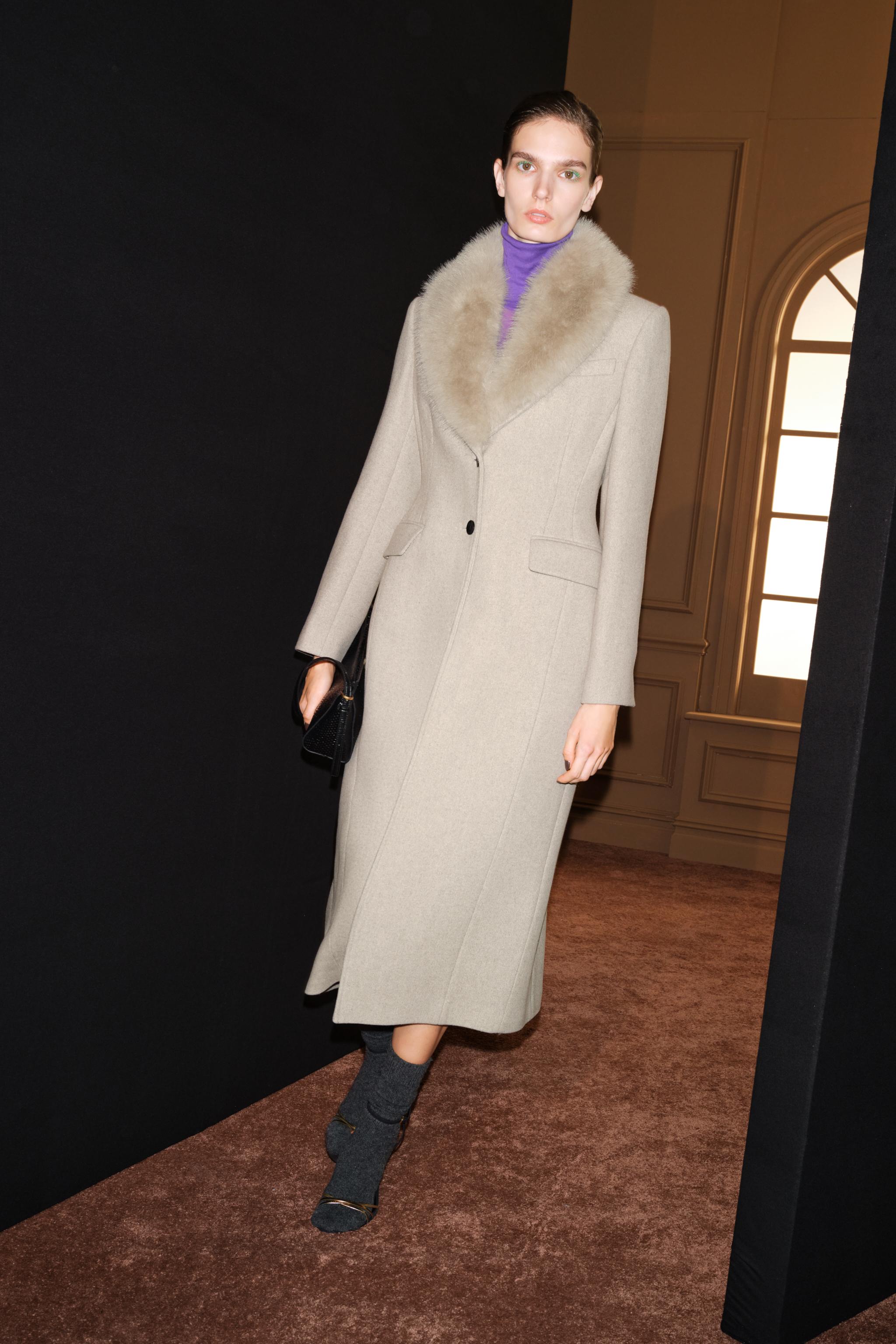 ZW COLLECTION WOOL FAUX FUR COLLAR COAT