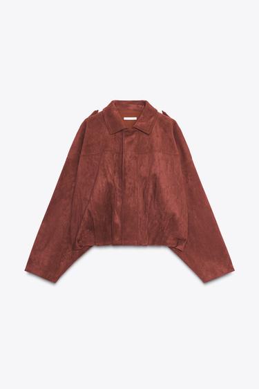 FAUX SUEDE BOMBER JACKET - Burgundy by Zara