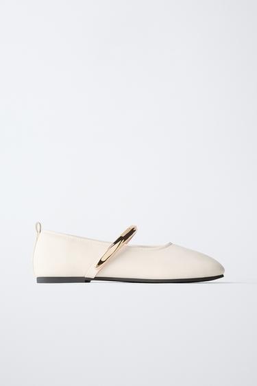 BALLERINA SHOES WITH METAL STRAP - Ecru White by Zara