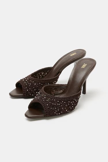 SHINY FABRIC MULE SANDALS - Brown by Zara - Image 2