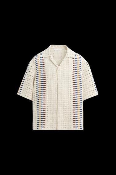 CAMISA CROCHET RAYAS - Crudo de Zara - Imagen 0