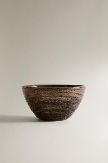 Zara EARTHENWARE BOWL WITH RAISED DESIGN - Gray - Image 0