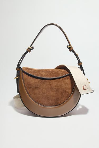 Zara CROSSBODY BAG WITH LEATHER FLAP - Chocolate