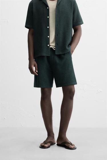 TEXTURED REGULAR FIT BERMUDA SHORTS - Blue / Green by Zara - Image 1