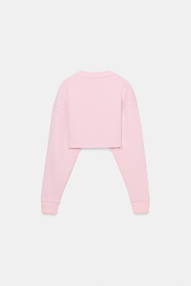 V-NECK CROPPED SWEATSHIRT - Pale pink by Zara - Image 4