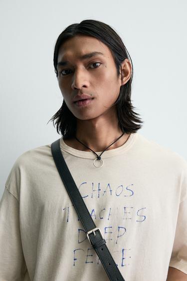 FADED MARKER-EFFECT SLOGAN T-SHIRT - Ecru by Zara - Image 4