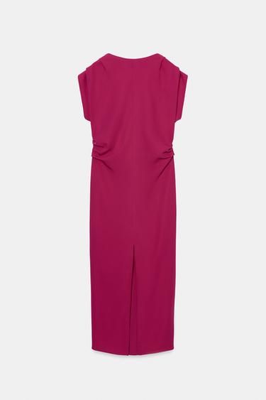 MIDI DRESS WITH PLEATS - Dark fuchsia by Zara - Image 2