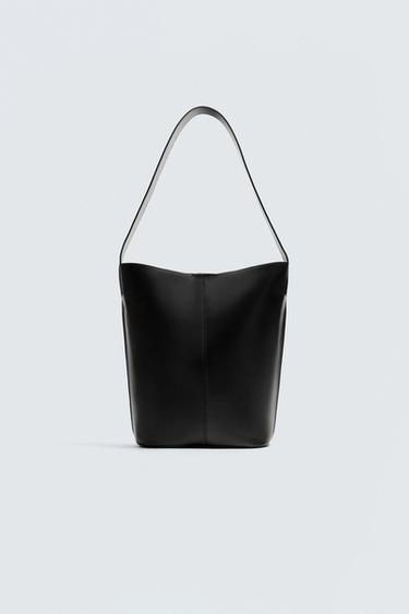 Zara LEATHER SHOPPER BAG LIMITED EDITION - Black