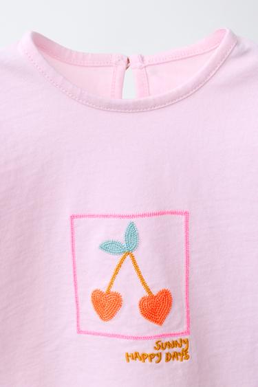 EMBROIDERED CHERRY T-SHIRT - Light pink by Zara - Image 2