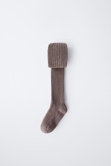 Zara PLAIN RIBBED TIGHTS - taupe brown