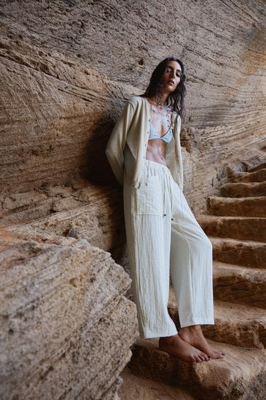 RUSTIC TROUSERS WITH ELASTIC WAIST - White by Zara