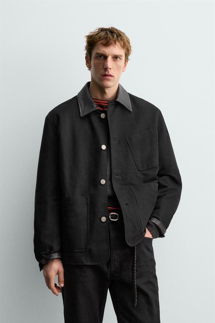ZARA LEATHER COMBINATION JACKET AARON LEVINE X ZARA