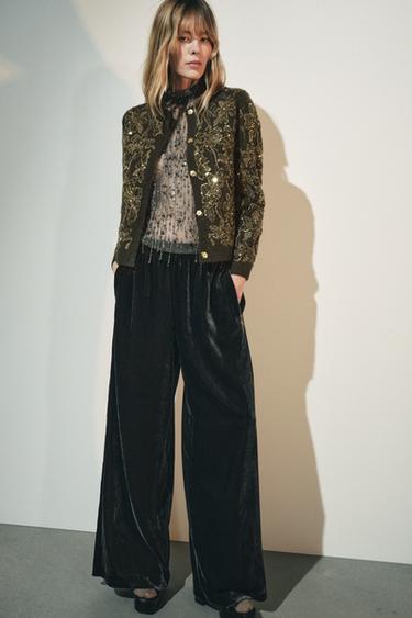 COMBINED KNIT CARDIGAN WITH SEQUINS - Green by Zara - Image 0