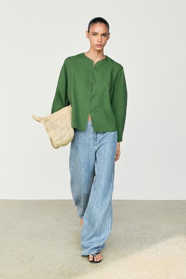 Zara Fluid overshirt with button details total look - Green / Blue - Image 0