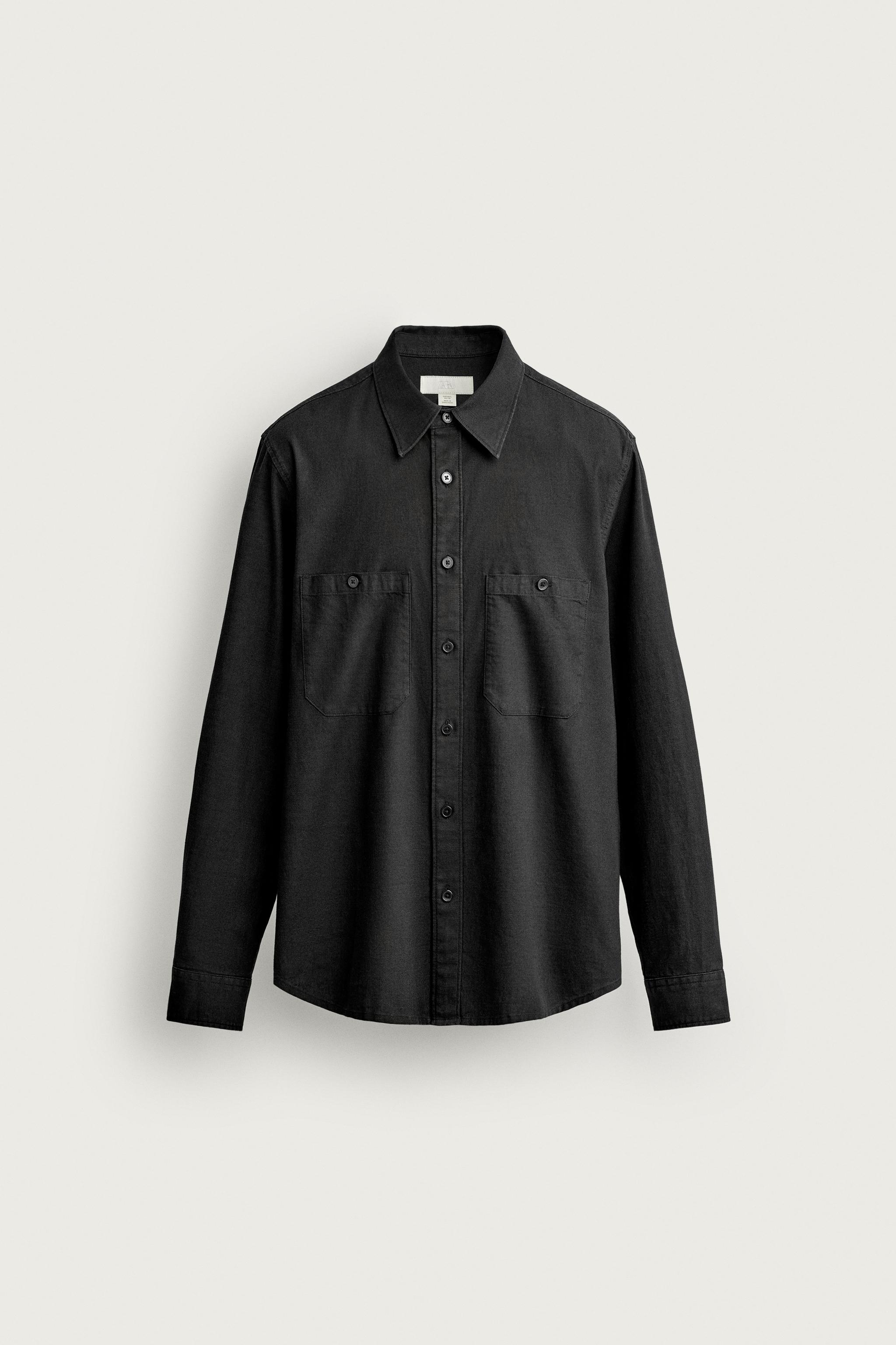 Мужские рубашки Zara REGULAR FIT CHAMBRAY POCKET SHIRT — фото 7