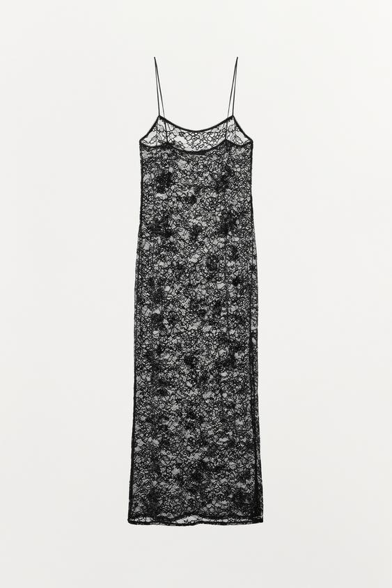 ROBE MI-LONGUE EN DENTELLE - Noir de Zara - Image 4