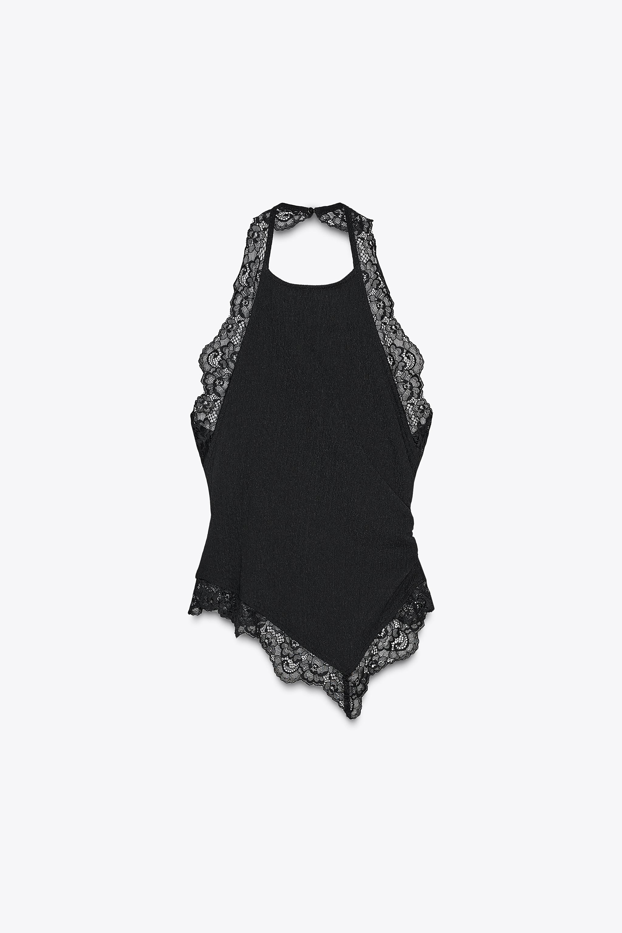 TEXTURED LACE HALTER TOP