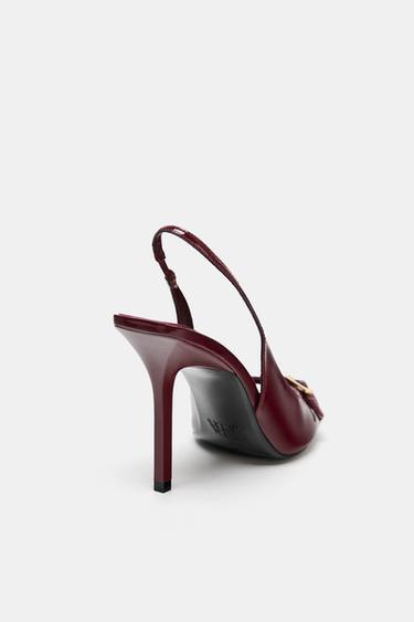HIGH-HEELED PATENT-EFFECT SANDALS - Burgundy Red by Zara
